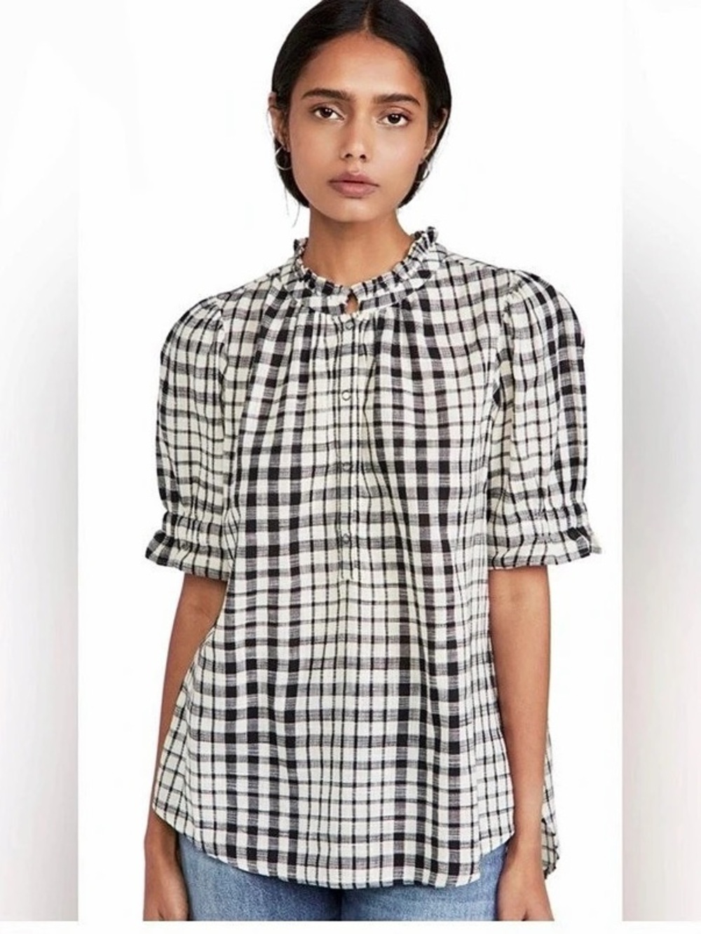 Apiece Apart 100% Cotton Cream/Black Plaid Shirt, Size Medium, EUC